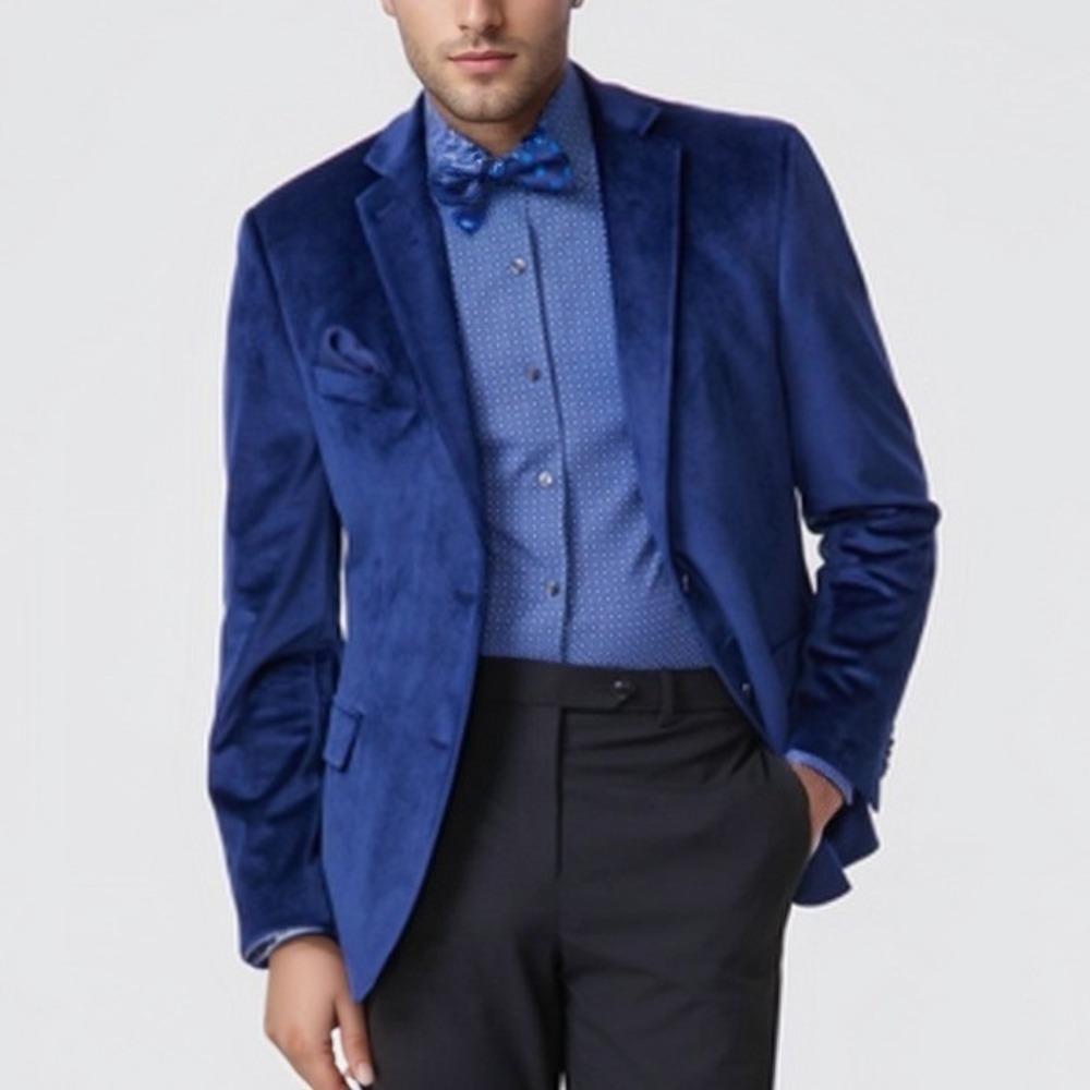 Alfani Men Slim Fit Velvet Blazer Jacket Blue 36R Dandy Luxe Evening Prom NWT
